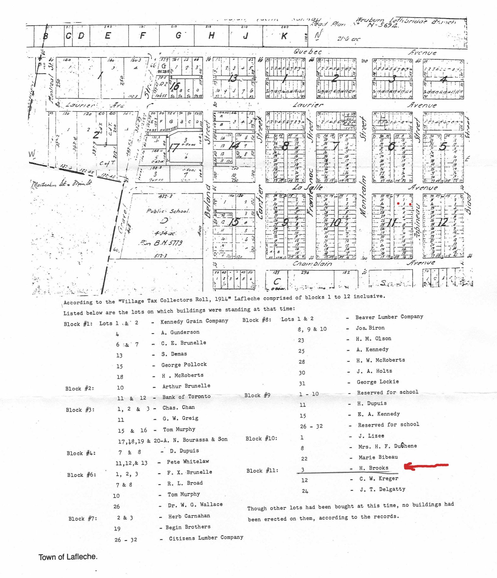 1914 Map of Town of LaFleche Saskatchewan